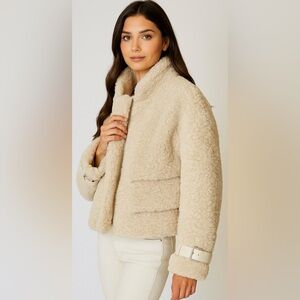 ✨ DH New York Fallon Sherpa Teddy Jacket Cream Faux Shearling‎ Zip Front M NWOT
